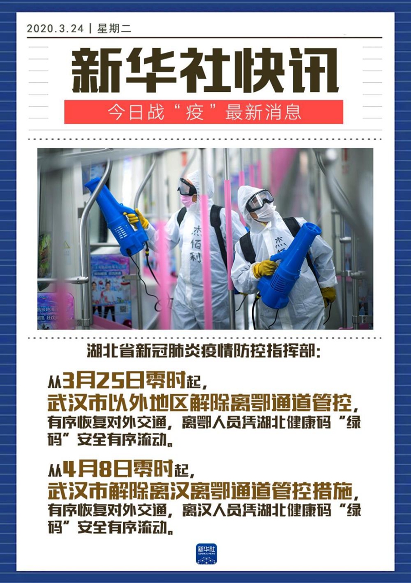 湖北：武漢市4月8日起解除離漢離鄂通道管控措施 武漢市以外地區(qū)3月25日起解除離鄂通道管控