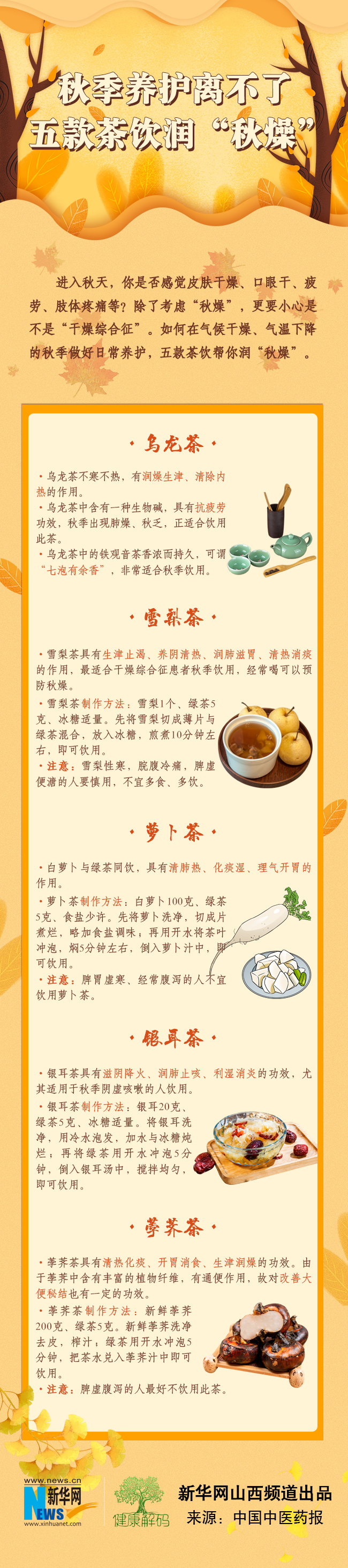 秋季養(yǎng)護(hù)離不了 五款茶飲潤(rùn)“秋燥”