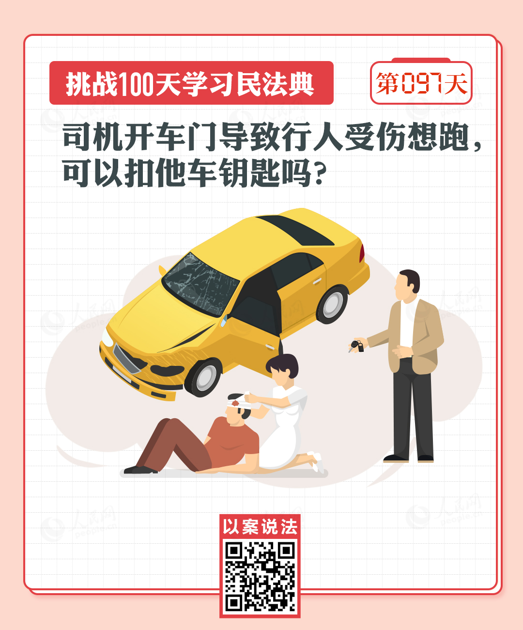 司機(jī)開車門導(dǎo)致行人受傷想跑，可以扣他車鑰匙嗎？