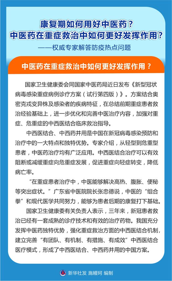 康復(fù)期如何用好中醫(yī)藥？中醫(yī)藥在重癥救治中如何更好發(fā)揮作用？——權(quán)威專家解答防疫熱點(diǎn)問題