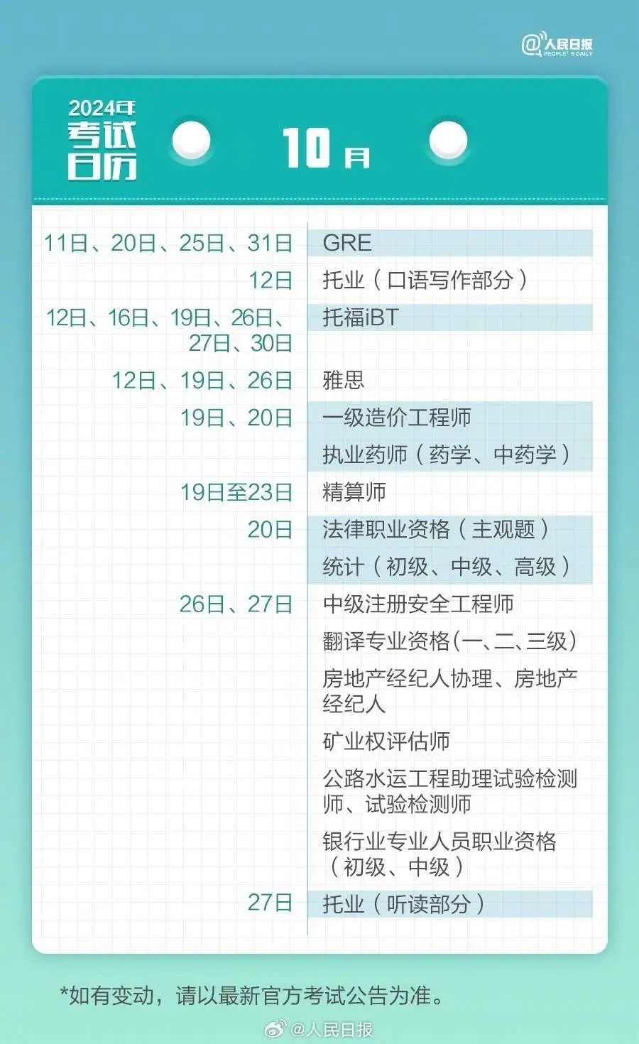 大學(xué)生注意！2024全年考試時(shí)間表來(lái)了